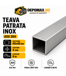 Teava patrata inox AISI 304, 40 x 40 x 4 mm, 6 metri Teava patrata inox AISI 304, 40 x 40 x 4 mm, 6 metri